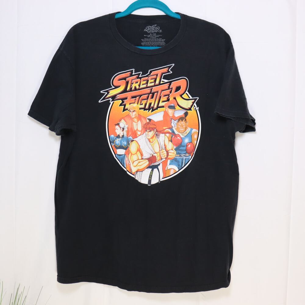 Street Fighter Graphic Tee XL Retro Gaming Anime Streetwear Black Shirt